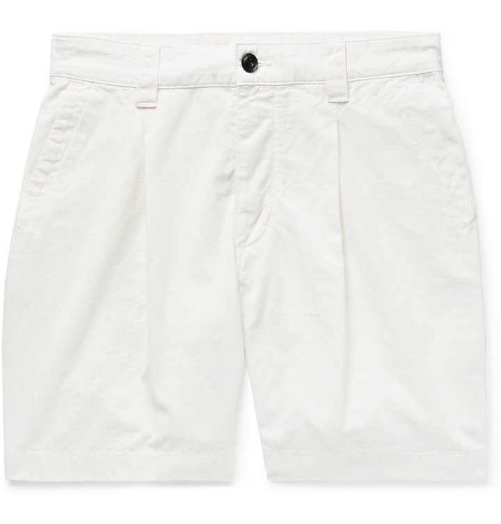 Photo: Albam - Slim-Fit Garment-Dyed Pleated Cotton-Ripstop Shorts - White