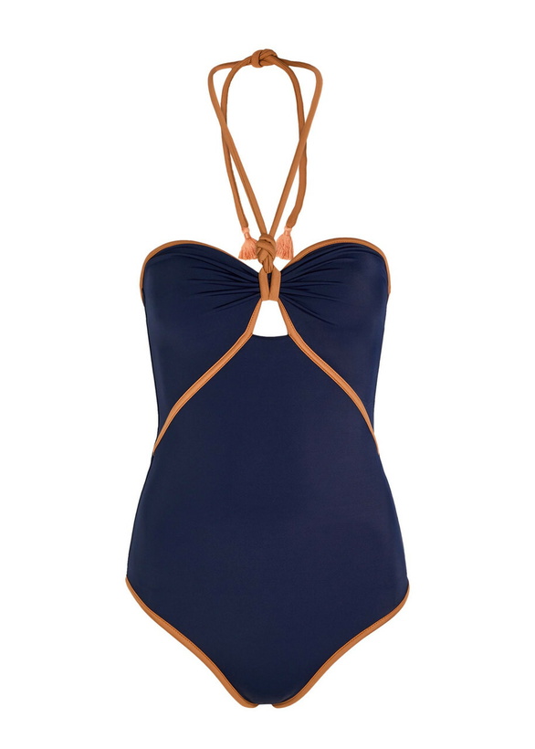 Photo: Johanna Ortiz Salt and Saddle Halterneck Swimsuit Navy