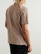 SAINT LAURENT - Logo-Print Crinkled Cotton-Blend Jersey T-Shirt - Brown