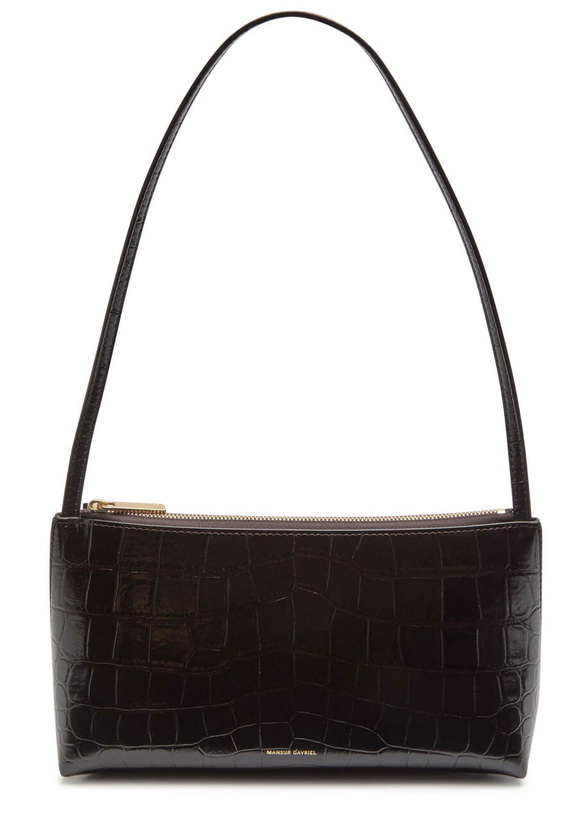 Photo: Mansur Gavriel Gaia Crocodile-effect Glossed Leather Shoulder bag - Chocolate - One Size