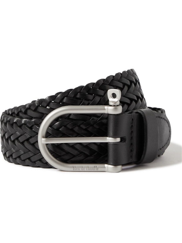 Photo: BLEU DE CHAUFFE - 3.5cm Manille Woven Leather Belt - Black