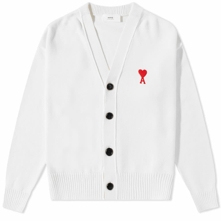 Photo: AMI Men's Small A Heart Cardigan in White/Red