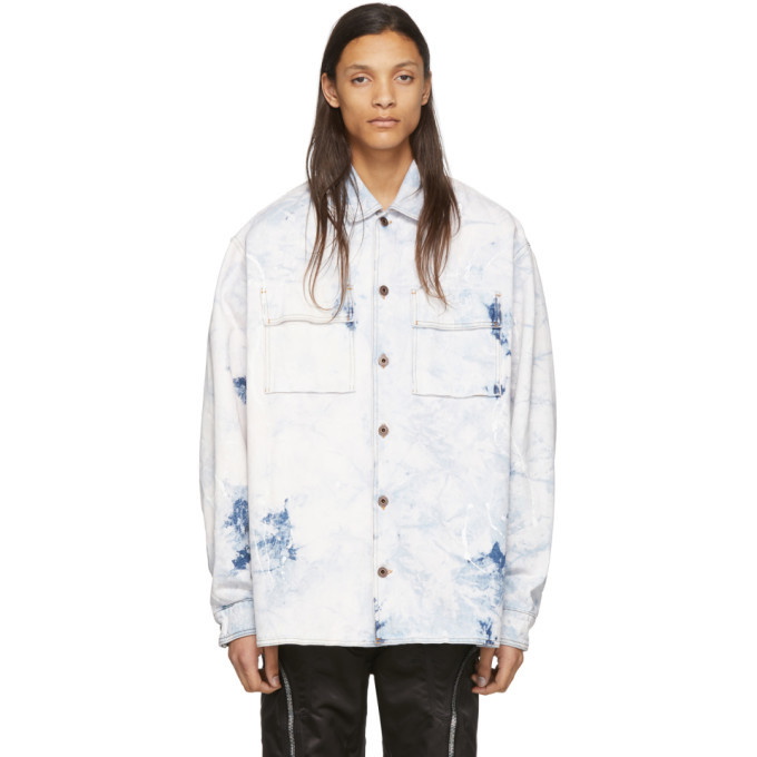 Photo: Off-White White and Blue Denim Oversized Arrows Jacket