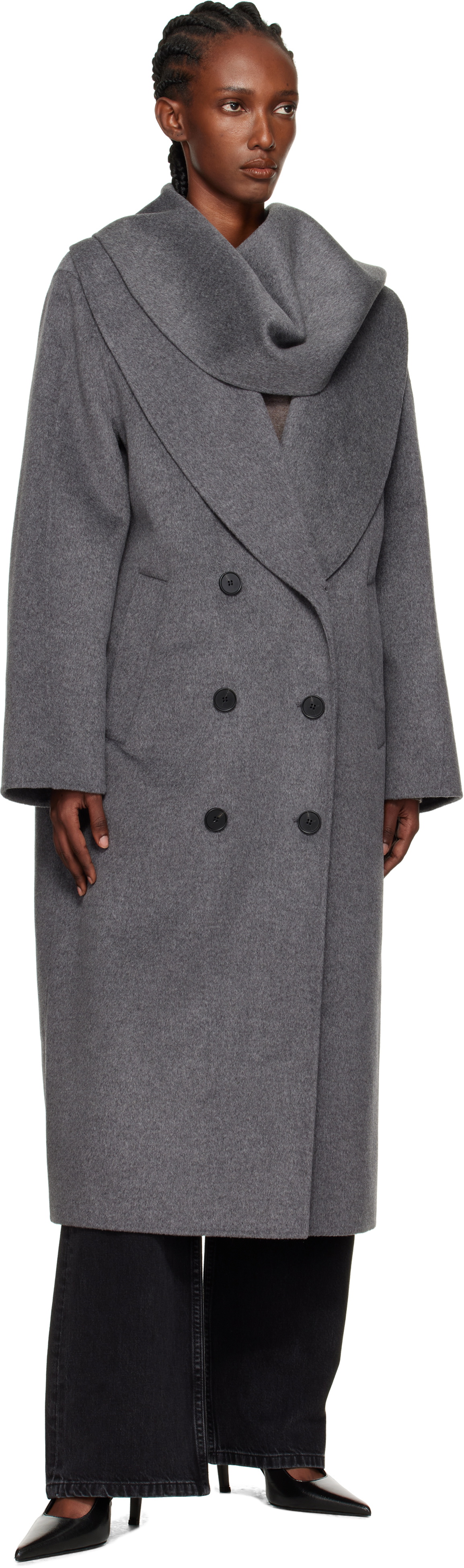 Róhe Gray Signature Double-Faced Scarf Coat