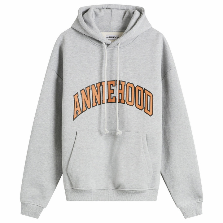 Photo: ANNIE HOOD Men's College Arch Hoodie in Marl Grey