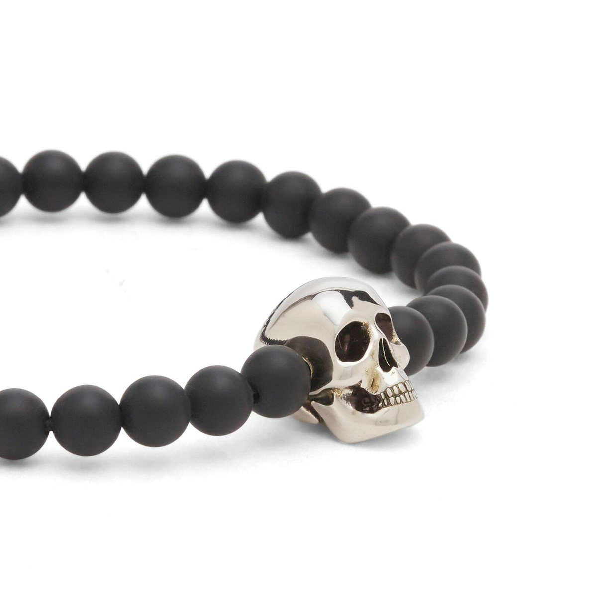Alexander McQueen Men's Skull & Onyx Bead Bracelet in Black/Silver 