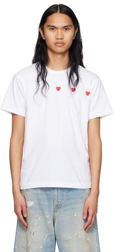 Photo: COMME des GARÇONS PLAY White Triple Heart T-Shirt