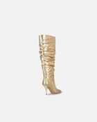 Pinko Heeled High Boots In Golden Nappa Leather Light Gold