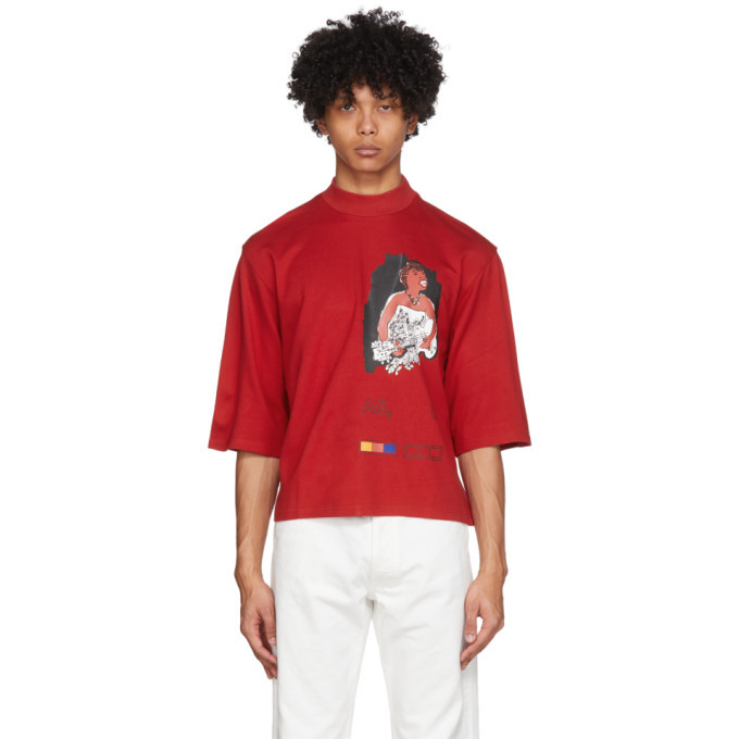 Pyer Moss Red Mock Neck Ponte T-Shirt Pyer Moss