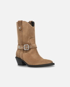 Pinko Texan Style Suede Ankle Boots With Heel Brown