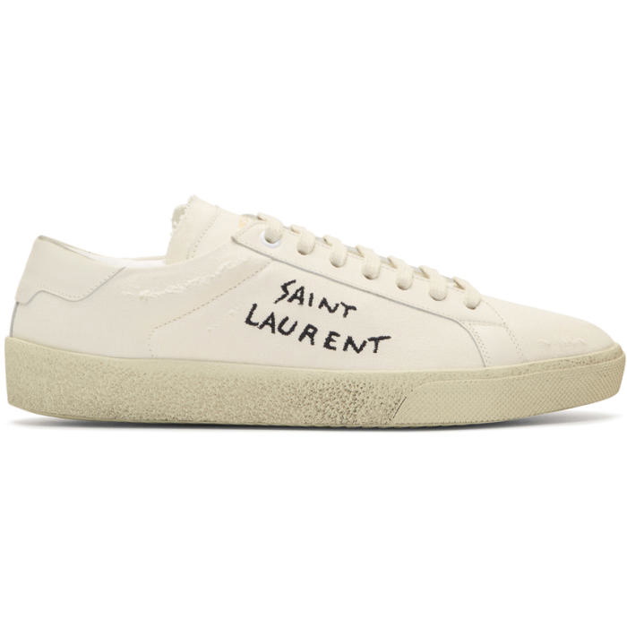 Photo: Saint Laurent Off-White Embroidered Canvas Court Classic Sneakers