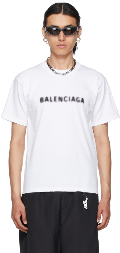 Photo: Balenciaga White Blurry Logo Small Fit T-Shirt