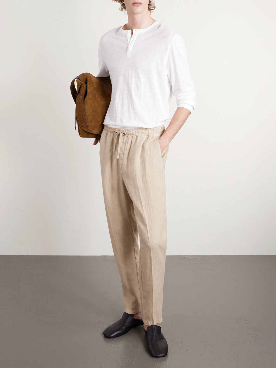 Altea - Mattia Straight-Leg Linen Drawstring Trousers - Neutrals