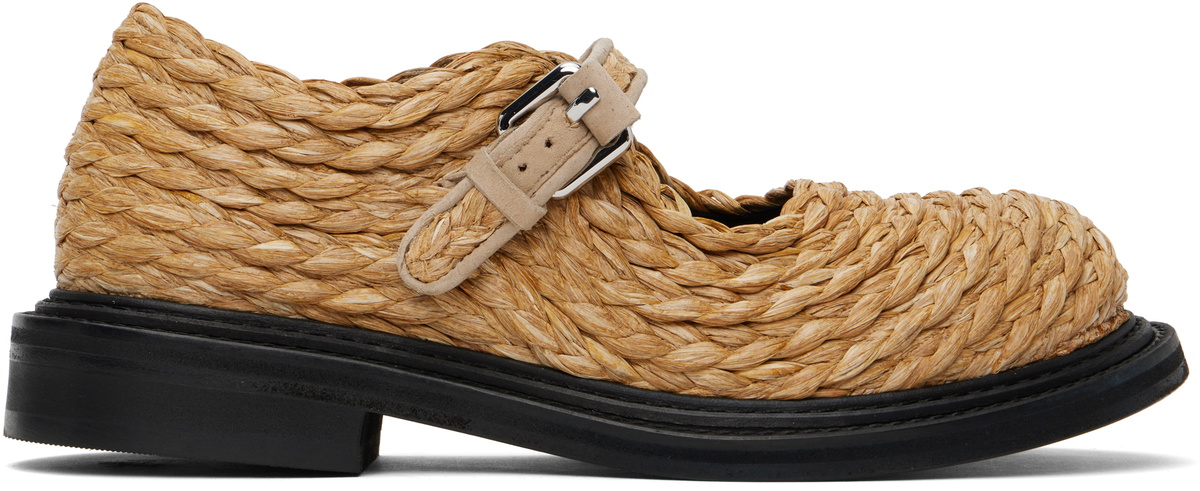 Moschino Beige Olivia Raffia Mary Jane Loafers