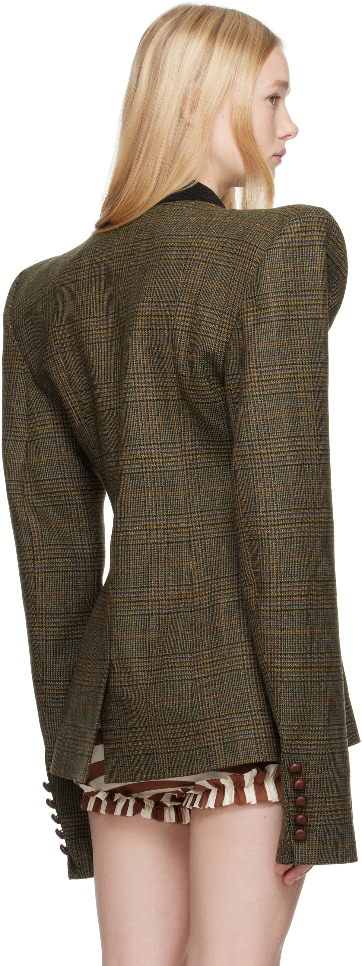 LAURA ANDRASCHKO Khaki Pagoda Country Side Short Blazer