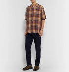 Mr P. - Camp-Collar Checked Crinkled-Poplin Shirt - Brown