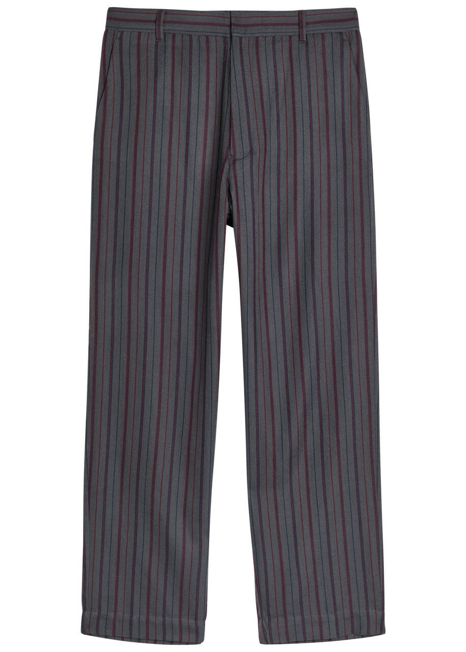 The Elder Statesman Stripe Slacker Straight-leg Wool and Cashmere-blend Trousers Dark Grey