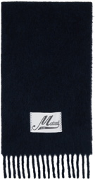 Marni Navy Brushed Alpaca Logo Scarf