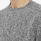 Drake's Men's Brushed Shetland Cable Crew Knit in Grey