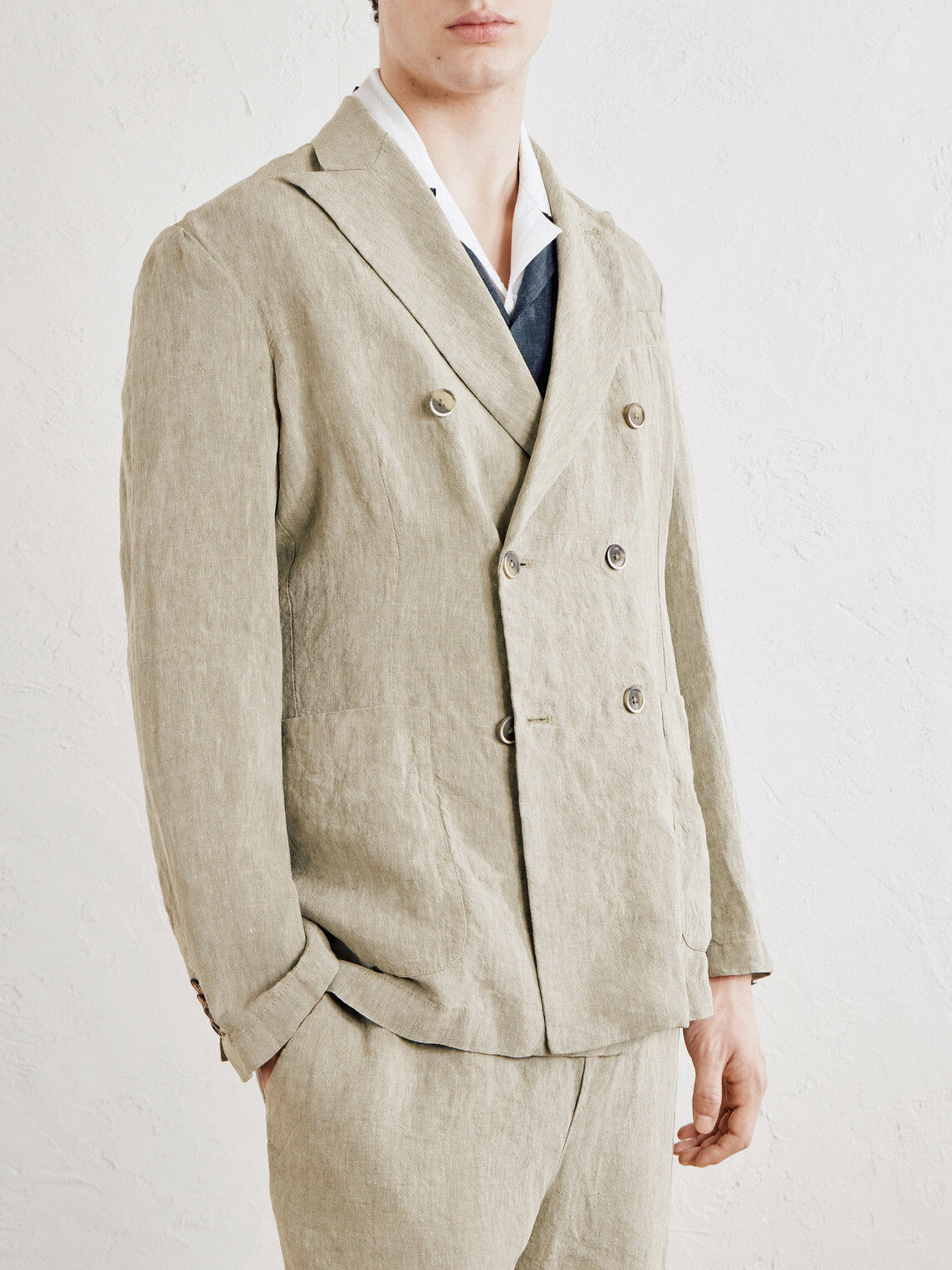 Barena - Siroco Marte Double-Breasted Linen Suit Jacket - Green