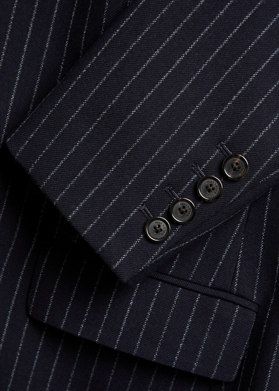 Nili Lotan Gertrude Pinstriped Wool Jacket Navy