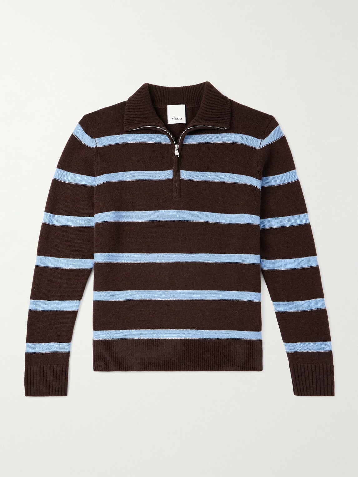 Allude - Troyer Striped Wool and Cashmere-Blend Half-Zip Sweater - Brown