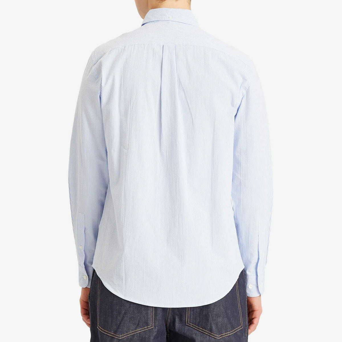 Portuguese Flannel Men's Atlantico Seersucker Stripe Shirt in Blue