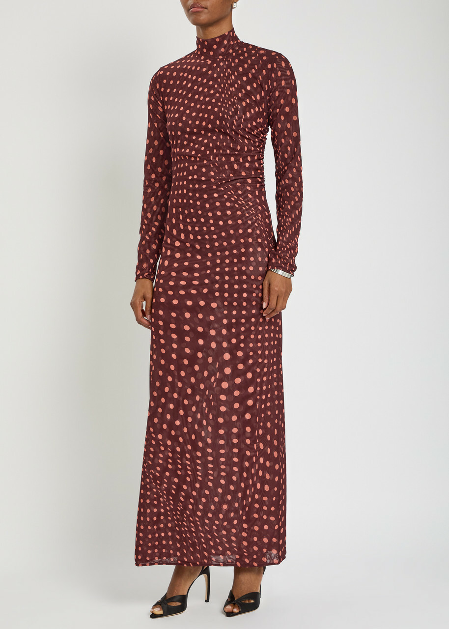 Stella Mccartney Polka dot Mesh Maxi Dress Burgundy
