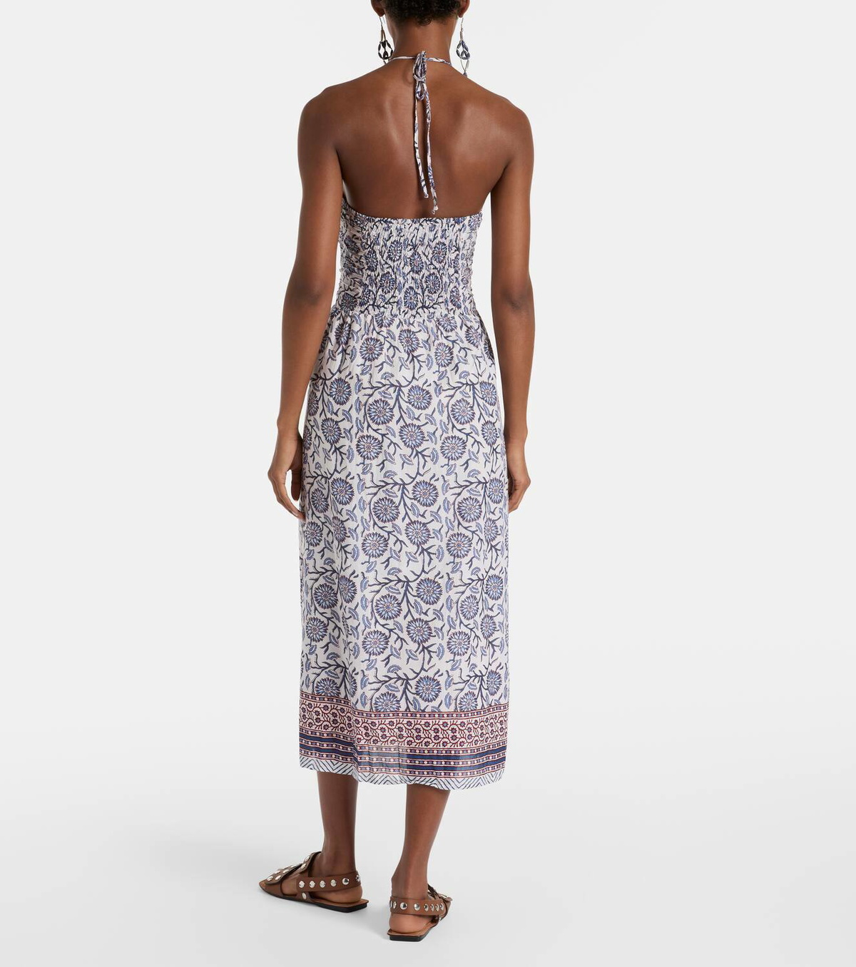 Velvet Floral ruched cotton midi dress