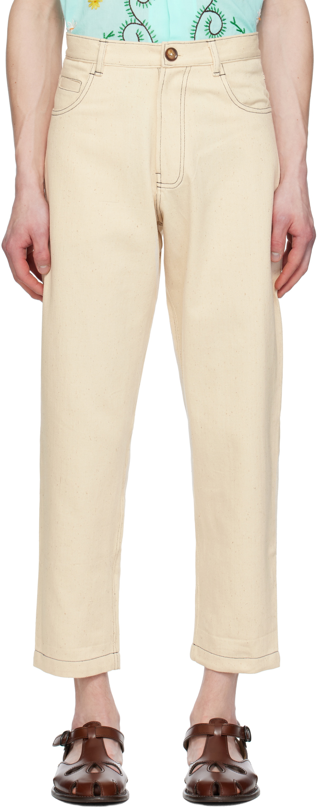 HARAGO Off-White Double Stitch Trousers