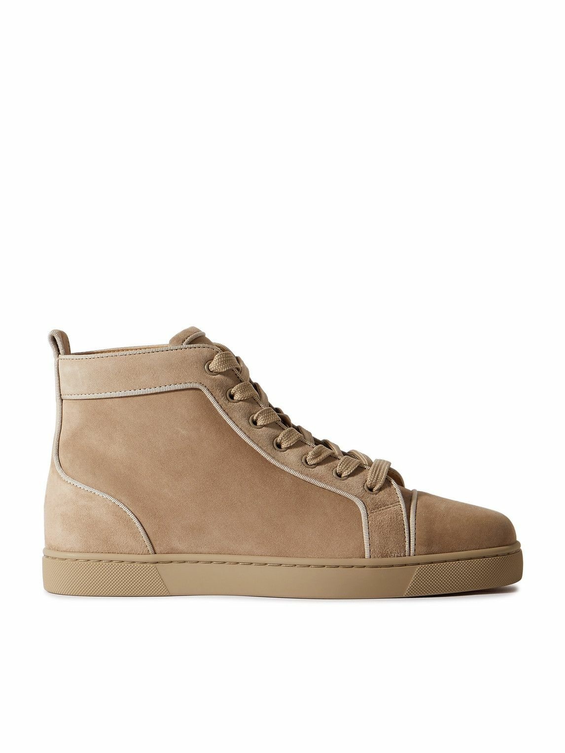 Photo: Christian Louboutin - Louis Orlato Grosgrain-Trimmed Suede High-Top Sneakers - Neutrals