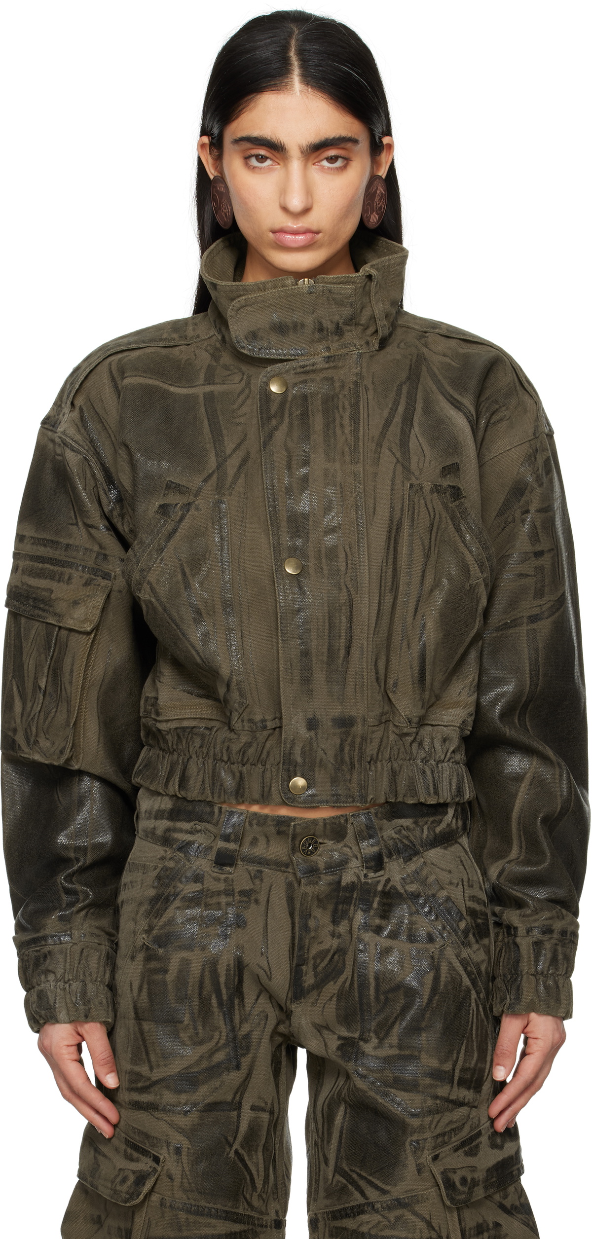 VAQUERA Khaki Cropped Bomber Jacket Vaquera