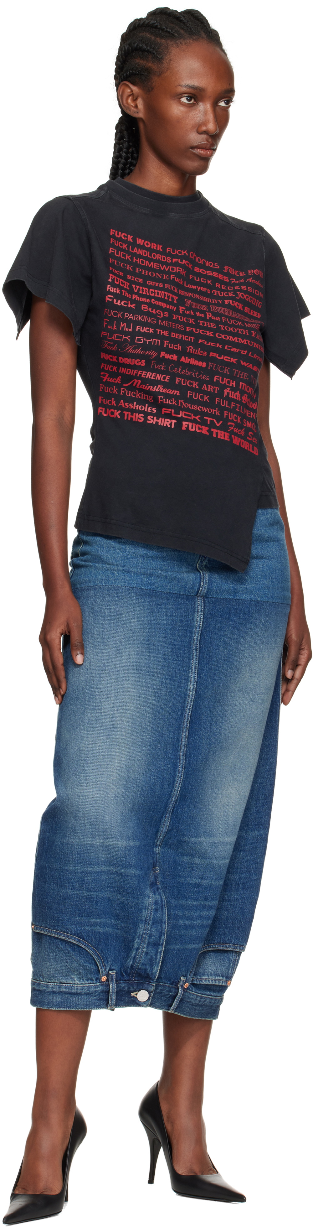 VETEMENTS Blue Double Denim Midi Skirt