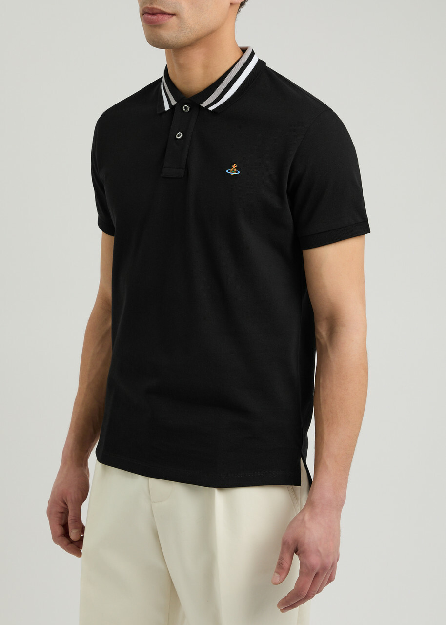 Vivienne Westwood Orb-embroidered Piqué Cotton Polo Shirt Black