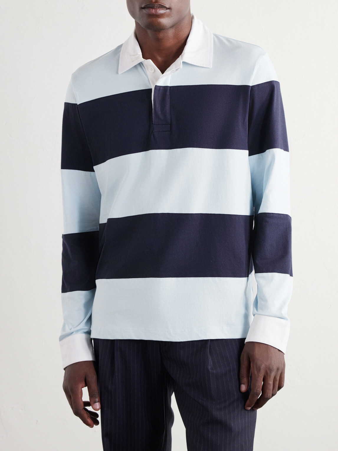 Rag & Bone - Striped Cotton-Jersey Polo Shirt - Blue
