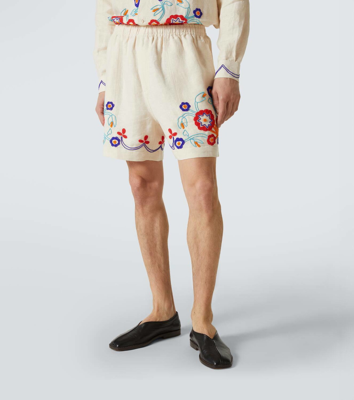 Bode Garden Party beaded linen shorts