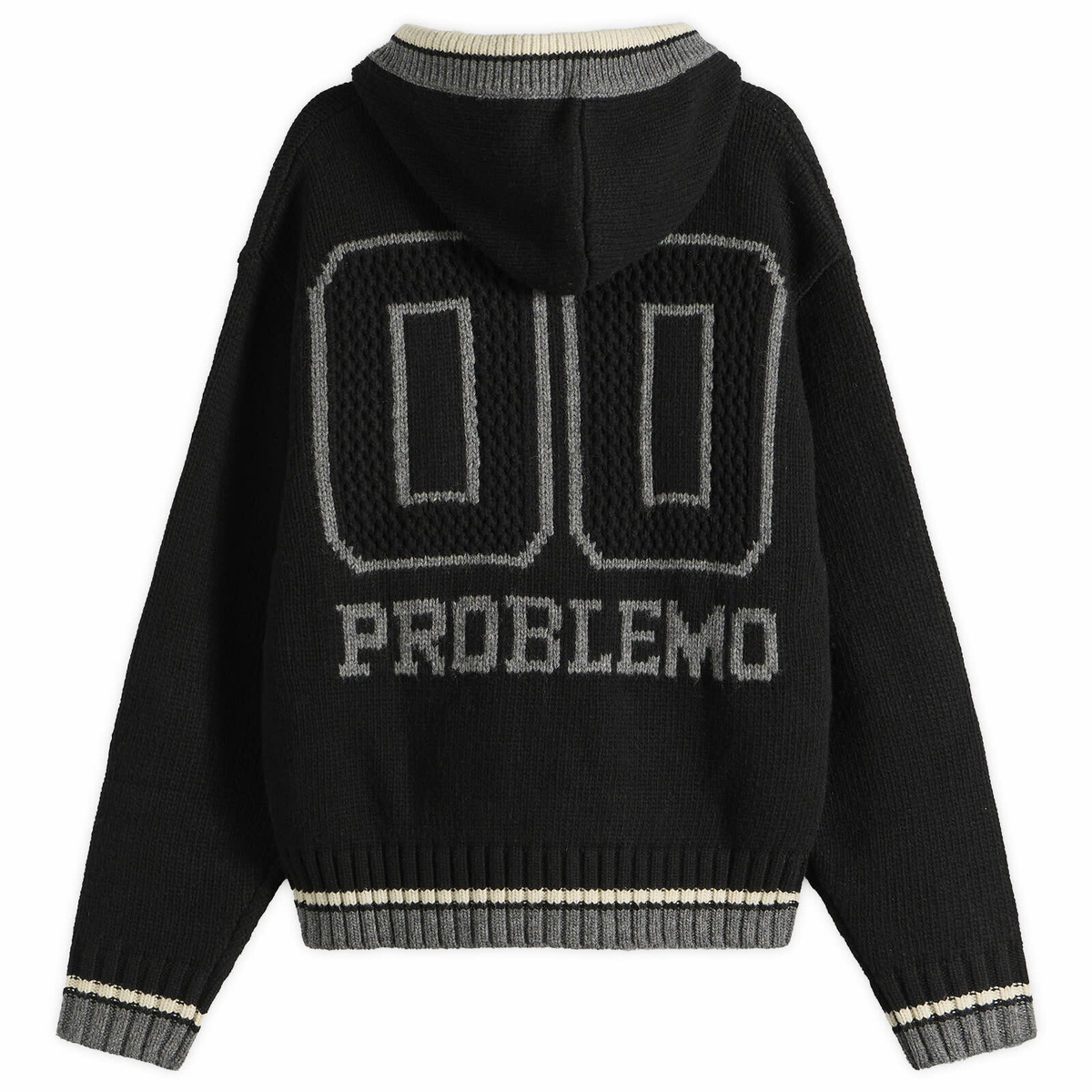 No Problemo NYP Varsity Zip Through Knit in Black