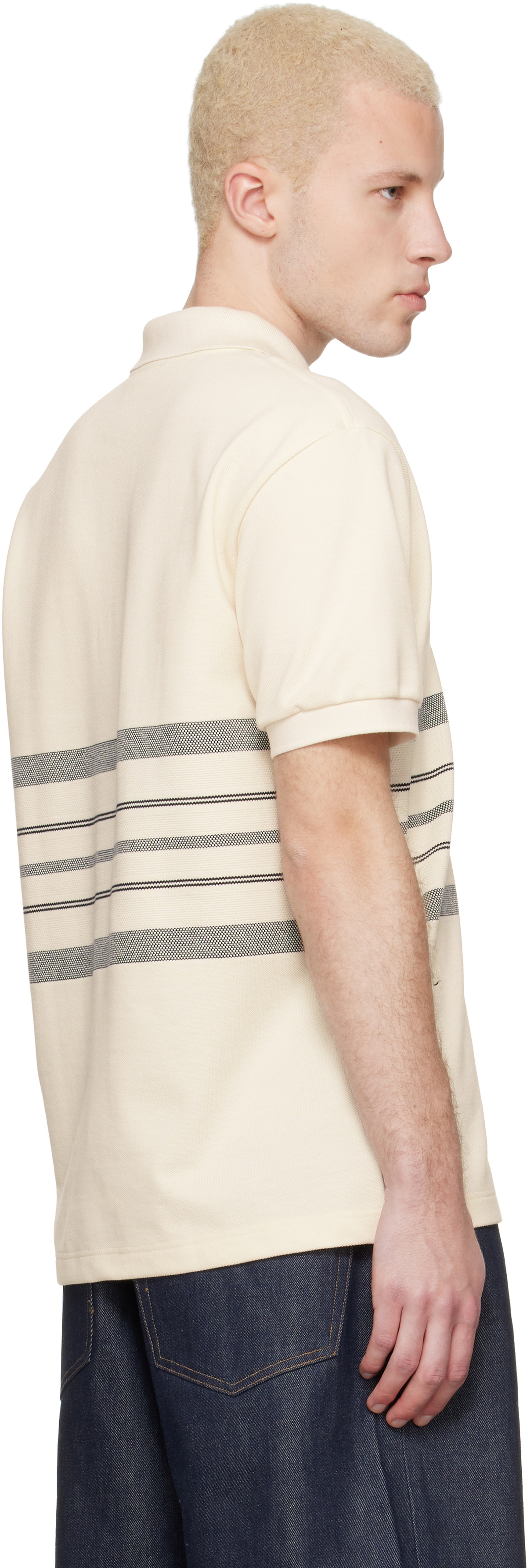 Lacoste Off-White 'French Made' Classic Fit Striped Polo