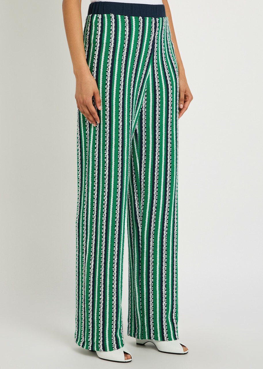 Simkhai Brenner Striped Straight-leg Knit Trousers Green