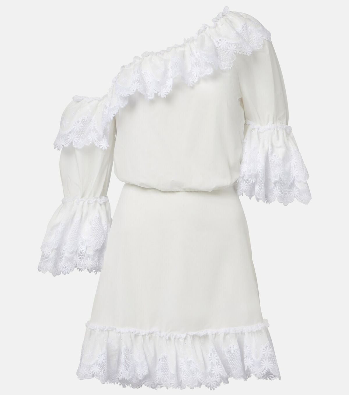 Saint Laurent Embroidered ruffled cotton poplin minidress