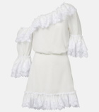 Saint Laurent Embroidered ruffled cotton poplin minidress