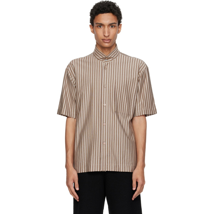 Photo: HOMME PLISSÉ ISSEY MIYAKE Brown Stripe Jersey Shirt