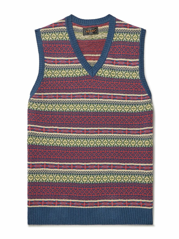 Photo: Beams Plus - Fair Isle Linen and Cotton-Blend Sweater Vest - Blue
