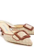 Manolo Blahnik Maysalebi 50 Raffia and Leather Mules Beige