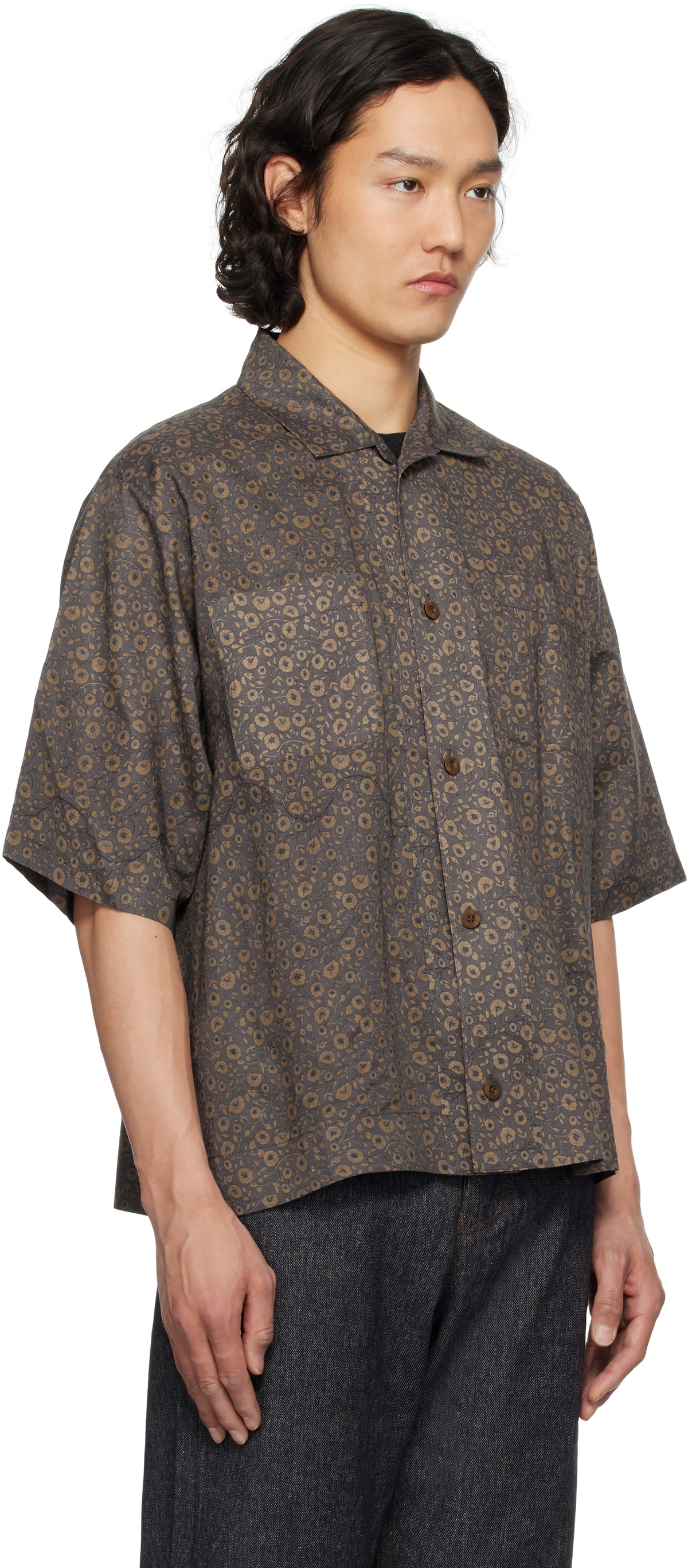 Aviva Jifei Xue Brown Short Sleeve Boxy Shirt