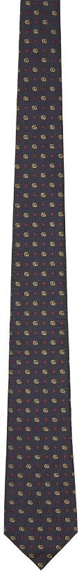 Photo: Gucci Navy & Red Silk Interlocking G Stars Tie