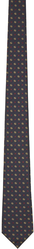 Photo: Gucci Navy & Red Silk Interlocking G Stars Tie