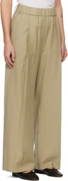 RECTO Beige Contrast Back Banding Wide Trousers