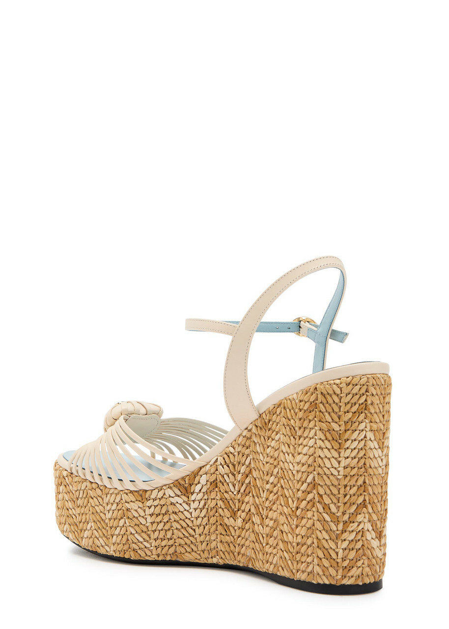 Valentino Garavani Coeur Royal 110 Leather Espadrille Wedge Sandals Cream