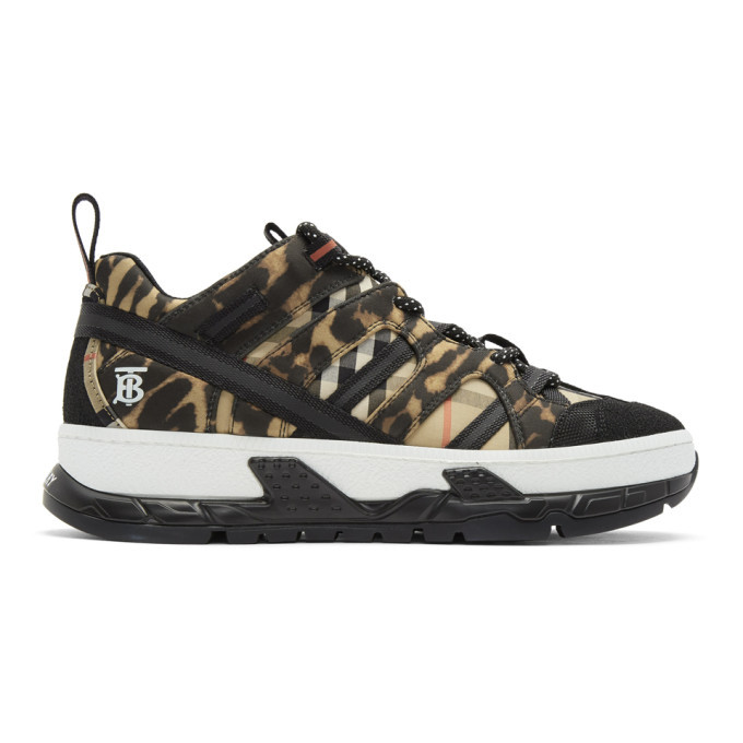 Burberry Black and Beige Union Leopard Sneakers Burberry